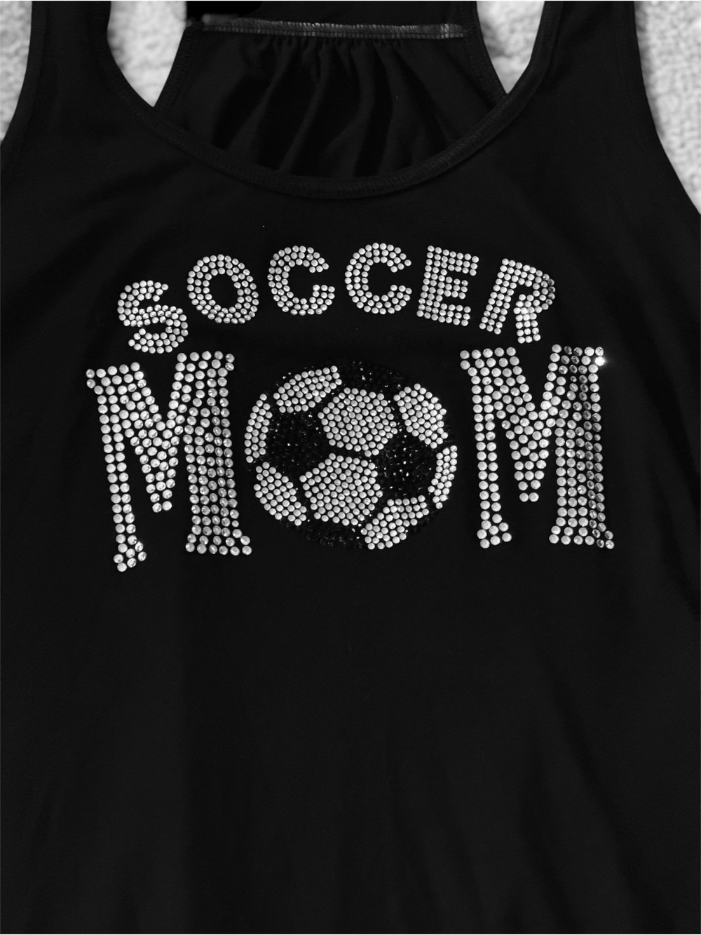 Rhinestone “Soccer Mom” Soft Jersey Tank Top - Black - Super Cute!
